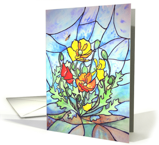 Poppies Stained Glass Blank Note card (1533184)