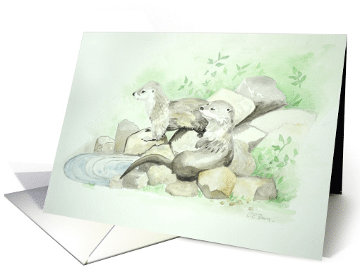Otters by the Pool, Any Occasion Blank card (1567726)