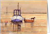 Sunset Harbour with Boat and Dog Blank Inside Card