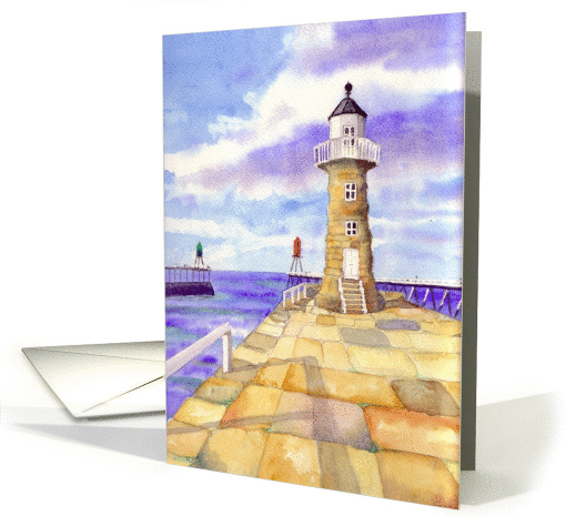 Whitby Lighthouse East Pier Blank Inside Greetings card (922192)