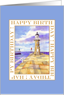 Whitby Lighthouse East Pier Birthday Card