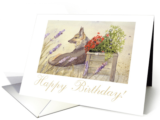 Happy Birthday, German Shepherd Dog Among Flowers Birthday card