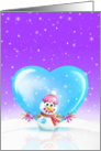Heartfelt Seasons Greetings, Whimsical Snowman & Blue Heart card