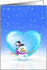 Heartfelt Season’s Greetings, Whimsical Snowman & Blue Heart card