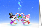 Heartfelt Seasons Greetings, Whimsical Snowmen Candy Cane Heart card