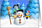 Happy Holidays, Whimsical Snowman and Silly Bird card