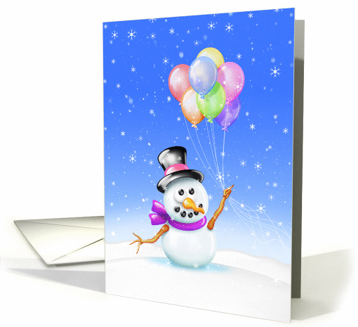 Happy Holidays, Whimsical Snowman with Balloons card (878017)