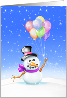 Happy Holidays, Whimsical Snowman with Balloons card