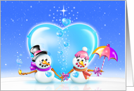 Heartfelt Seasons Greetings, Whimsical Snowmen with Heart card
