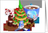 Happy Holidays, Whimsical Doughnut Christmas Tree and Cocoa card