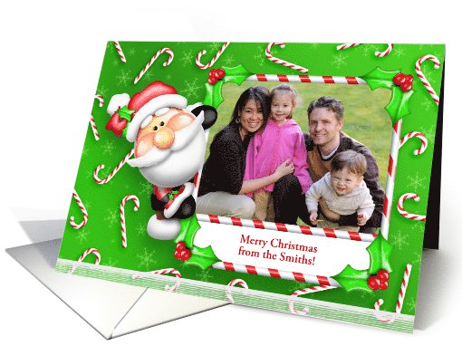 Merry Christmas, Whimsical Santa, Candy Cane Personalized Photo card