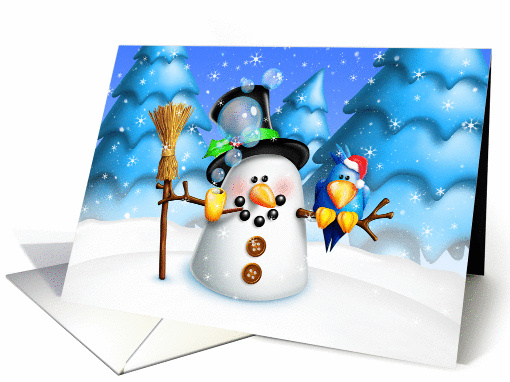 Happy Holidays, Whimsical Snowman and Silly Bird card (880498)