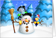 Happy Holidays, Whimsical Snowman and Silly Bird card