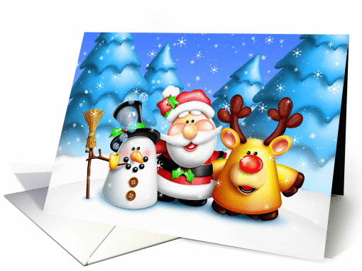 Whimsical Snowman, Santa and Reindeer card (880876)