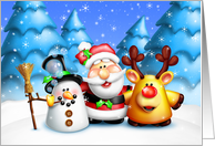 Whimsical Snowman, Santa and Reindeer card