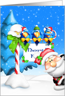 Merry Christmas, Whimsical, Santa, Silly Birds & North Pole Sign card