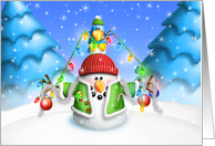 Happy Holidays, Whimsical, Snowman with Christmas Lights card