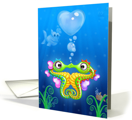 Whimsical, Romantic Seahorses Kissing card (924814)