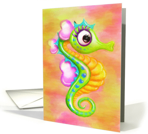 Whimsical, Colorful Seahorse card (929149)