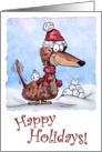Happy Holidays Mini Dachshund with Snowball card