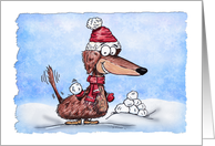 Define Good Mini Dachshund with Snowball Holiday Card