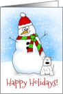 Whimsical Cartoon Snowman Happy Holidays Card