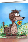 Cartoon Dachshund Digging up Flowers Friendship Card