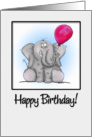 Happy Birthday, Cartoon Elephant holding Balloon card