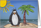 Cartoon Penguin on Beach Retirement Congratulations Card