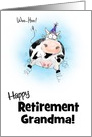 Little Springy Cartoon Cow Happy Retirement Grandma card