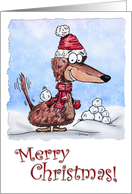 Merry Christmas Mini Dachshund with Snowball card
