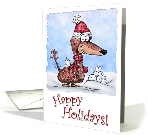 Happy Holidays Mini Dachshund with Snowball card (1000677)