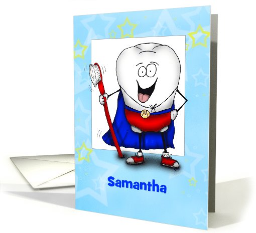 Personalized Super Tooth Congratulations on First Lost Tooth card