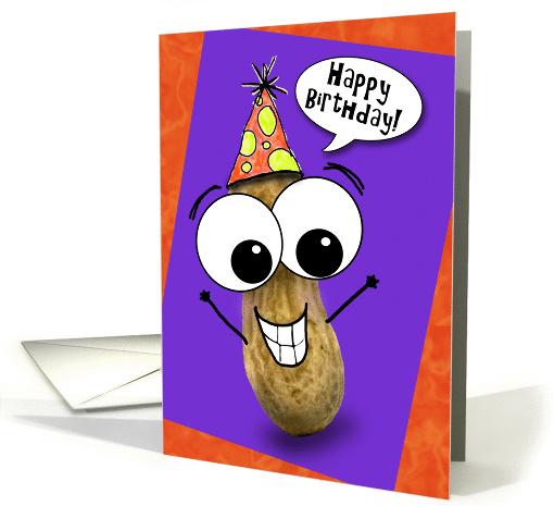 Purple and Orange Happy Birthday Googly Eyed Peanut card (1356572)