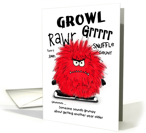 Grumpy Red Fuzzy Monster Birthday card (1456128)