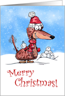 Dachshund Snowball Merry Christmas card