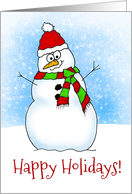 Sweet Cartoon Snowman Happy Holidays card