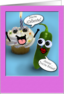 Happy Birthday Hot Stuff, Cupcake and Chili Pepper card