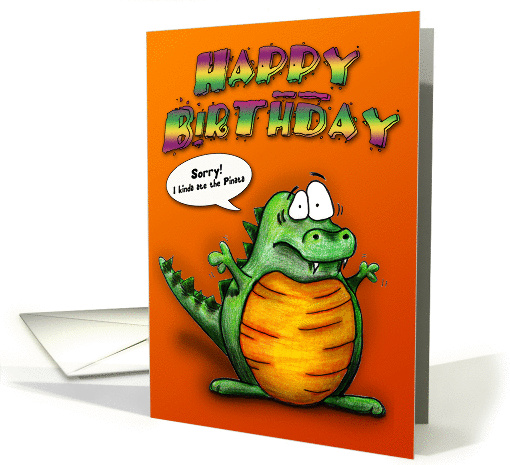 Funny Pinata Eating Gator Vertical Birthday card (902765)