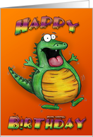 Funny Excited Jumping Alligator Birthday Card