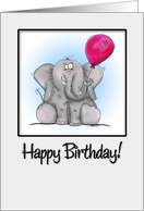 Happy Birthday, Cartoon Elephant holding Balloon card