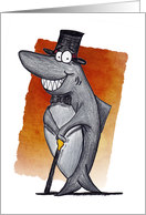 Cartoon Shark in Top Hat Cute Illustrated Happy Birthday Card