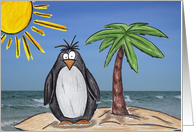 Cartoon Penguin on Beach Retirement Congratulations Card