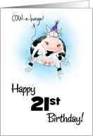 21st Birthday Little Springy Cartoon Cow card