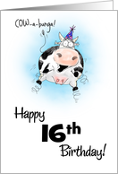 16th Birthday Little Springy Cartoon Cow card