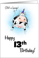 13th Birthday Little Springy Cartoon Cow card