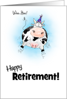 Little Springy Cartoon Cow Happy Retirement card