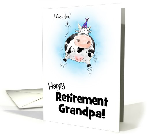 Little Springy Cartoon Cow Happy Retirement Grandpa card (956259)