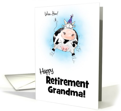 Little Springy Cartoon Cow Happy Retirement Grandma card (956267)