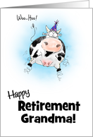 Little Springy Cartoon Cow Happy Retirement Grandma card